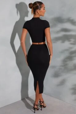 Contrast Stitch Turtleneck Crop Top In Black -Glam Dress Store 6047 6048 7 Arwen Irie Black Contrast Stitch Top Midaxi Skirt