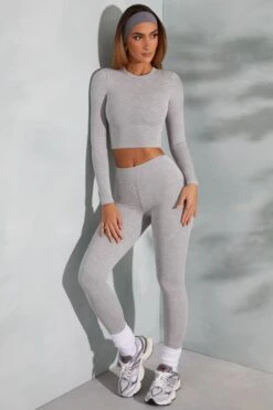 High Waist Leggings In Marled Grey