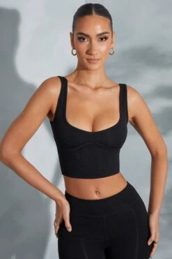 Sweetheart Neckline Crop Top In Black -Glam Dress Store 6056 6058 11 Taron Trista Black Shorts Contour Crop Top