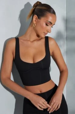 Sweetheart Neckline Crop Top In Black -Glam Dress Store 6056 6058 12 Taron Trista Black Shorts Contour Crop Top