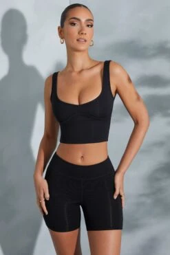 Sweetheart Neckline Crop Top In Black -Glam Dress Store 6056 6058 1 Taron Trista Black Shorts Contour Crop Top