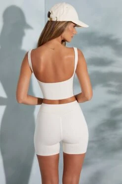 Sweetheart Neckline Crop Top In Ivory -Glam Dress Store 6056 6058 6 White Shorts Contour Crop Top