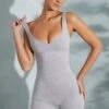 Sweetheart Neckline Romper In Marled Grey -Glam Dress Store 6059 6 Halle Grey Sweetheart Romper