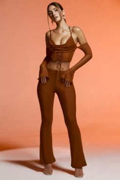 Split Flare Trousers In Brown 12 Split Flare Trousers In Brown -Glam Dress Store 6119 6120 3 Brown Cold Shoulder Long Sleeve Crop Top Flare Trousers 1f33c8eb baba 4b1d a02a 2b66cce7f706
