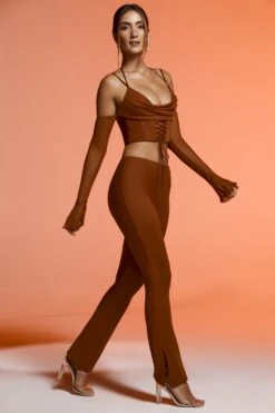 Split Flare Trousers In Brown 15 Split Flare Trousers In Brown -Glam Dress Store 6119 6120 5 Brown Cold Shoulder Long Sleeve Crop Top Flare Trousers 7d6c6511 78d4 494e 8d58 11be22ac9942