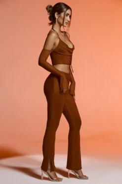 Split Flare Trousers In Brown 11 Split Flare Trousers In Brown -Glam Dress Store 6119 6120 6 Brown Cold Shoulder Long Sleeve Crop Top Flare Trousers 0e666199 1b60 4b51 8d2f 57b99201c833