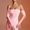 Lace Up Long Sleeve Corset Mini Dress In Pink -Glam Dress Store 6122 2 Rayar Pink Lace Up Long Sleeve Mini Dresscopy