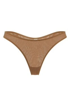 Soft Mesh Thong In Almond