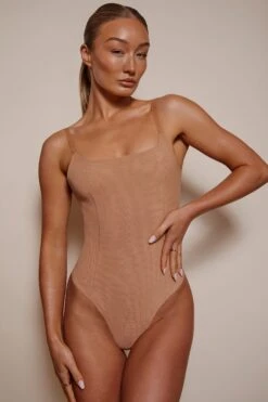 Soft Mesh Bodysuit In Honey -Glam Dress Store 6134 2 Honey Bodysuit