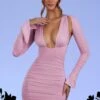 Low Plunge Ruched Mini Dress In Pink