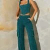 Tweed Straight Leg Cargo Trousers In Teal 2 Tweed Straight Leg Cargo Trousers In Teal -Glam Dress Store 6150 6151 4 Una Hendrix teal tweed square neck corset cargo pants 1 517b88c0 aef5 4ba6 8921 e1120015b8c6