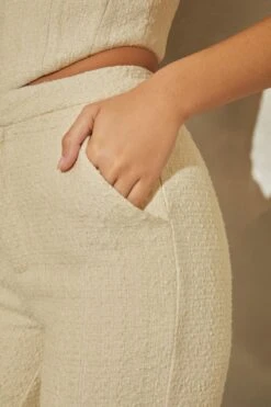 Tweed Straight Leg Cargo Trousers In Stone -Glam Dress Store 6150 6151 5 Una Stone Square Neck Corset Hendrix Tweed Stright Leg Cargo Trousers