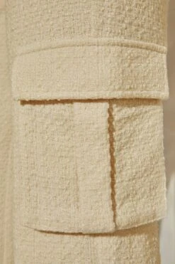 Tweed Straight Leg Cargo Trousers In Stone -Glam Dress Store 6150 6151 6 Una Stone Square Neck Corset Hendrix Tweed Stright Leg Cargo Trousers