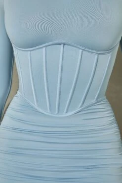 Long Sleeve Corset Mini Dress In Light Blue 12 Long Sleeve Corset Mini Dress In Light Blue -Glam Dress Store 6157 5 Cerulean Blue Mesh And Jersey Corset Mini Dresscopy