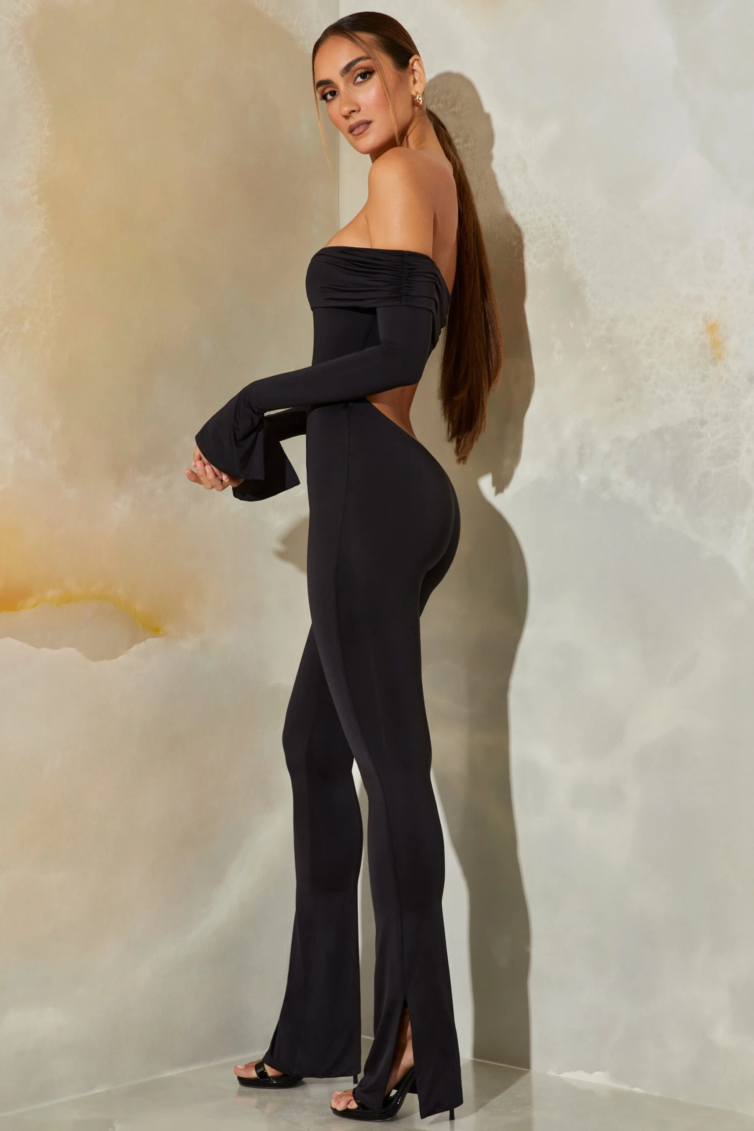 Long Sleeve Open Back Jumpsuit In Black 5 Long Sleeve Open Back Jumpsuit In Black - Image 3