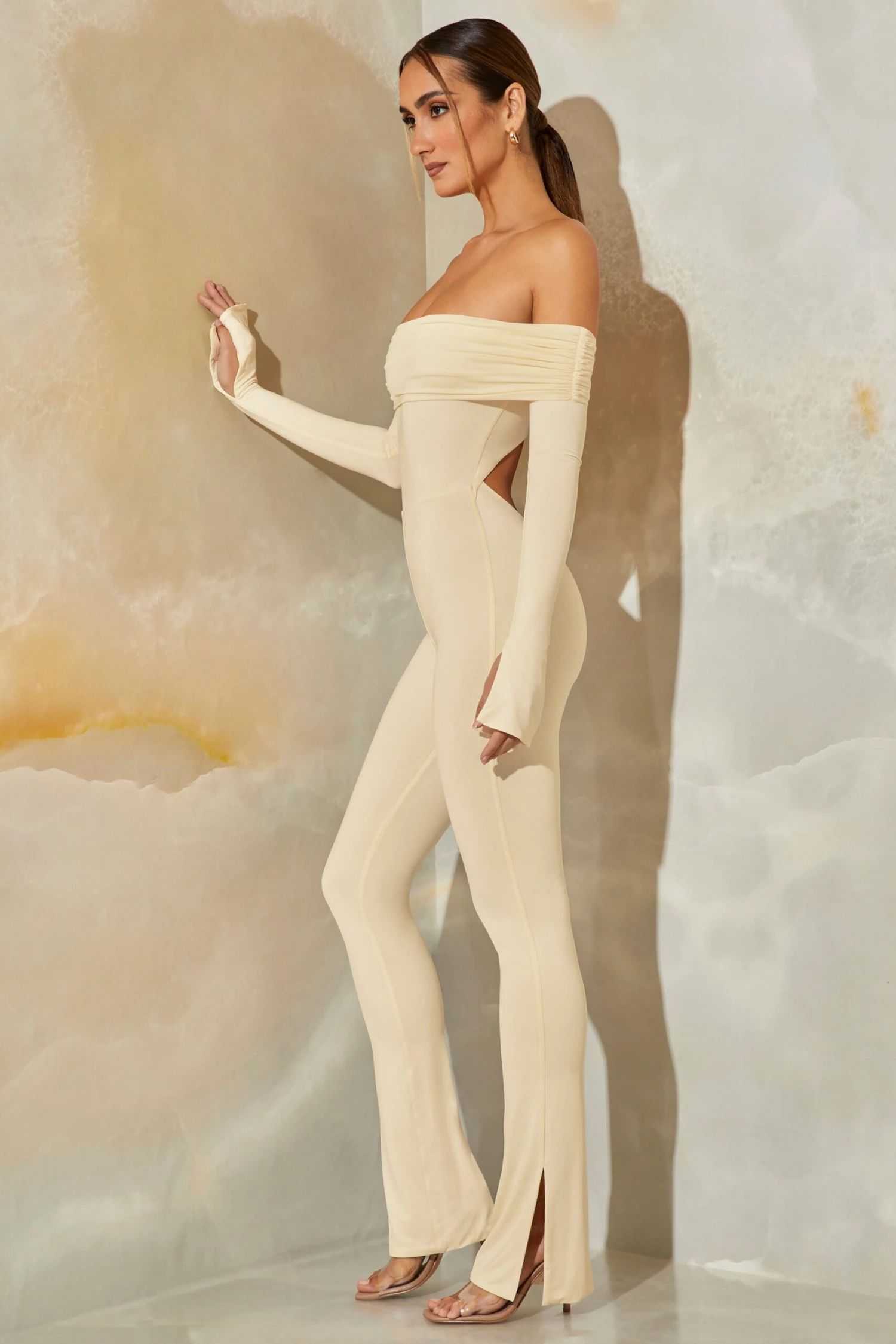Long Sleeve Open Back Jumpsuit In Stone 9 Long Sleeve Open Back Jumpsuit In Stone - Image 7