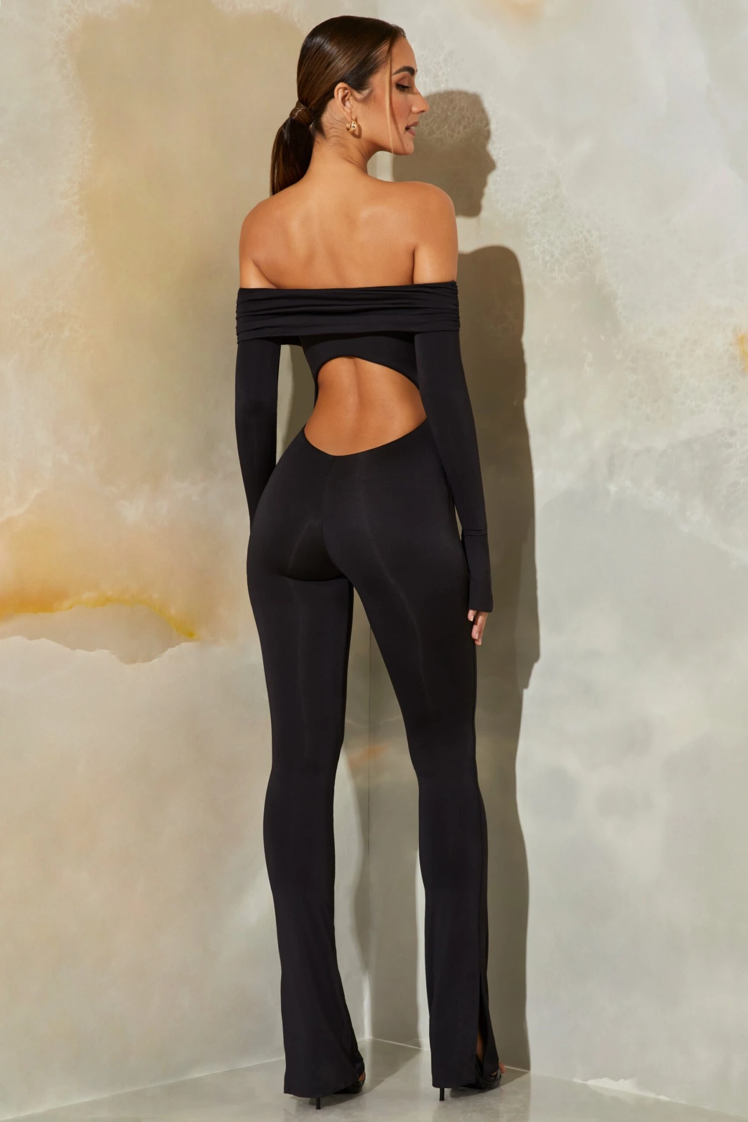 Long Sleeve Open Back Jumpsuit In Black 4 Long Sleeve Open Back Jumpsuit In Black - Image 2