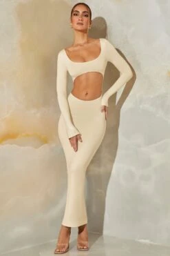 Long Sleeve Cut Out Maxi Dress In Stone -Glam Dress Store 6164 1 Stone Cut Out Maxi Dresscopy