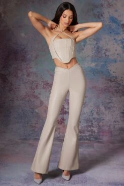 Vegan Leather Bootleg Trouser In Stone -Glam Dress Store 6175 6176 2 Amdis Stone Cross Front Corset Aluna Pu Stright Leg Cargo Trousers 80fbc522 7747 4785 99cc 2149c205765e