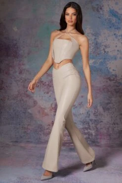 Vegan Leather Bootleg Trouser In Stone -Glam Dress Store 6175 6176 4 Amdis Stone Cross Front Corset Aluna Pu Stright Leg Cargo Trousers 458d2139 db6b 42c0 a76d 1ca04b2088a4