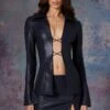 Vegan Leather Low Waist Mini Skirt In Midnight Black -Glam Dress Store 6177 6178 3 Ramona Ivy Black Wet Look Cross Tie Blazer Split Side Micro Skirt b02cd936 38b1 4188 9bb2 5f3e4c732d2d