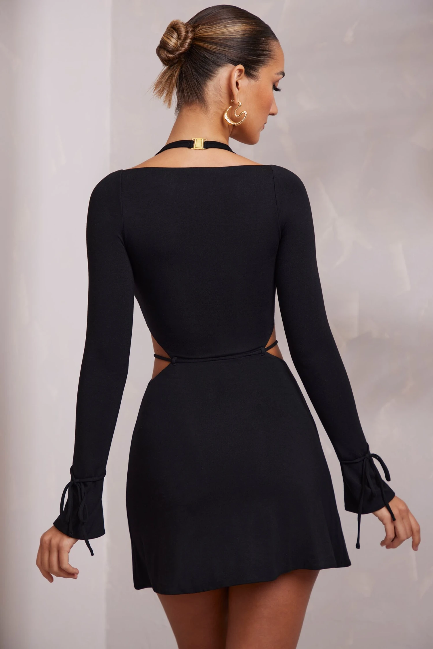 Long Sleeve Cut Out A-Line Mini Dress In Black 6 Long Sleeve Cut Out A-Line Mini Dress In Black - Image 4