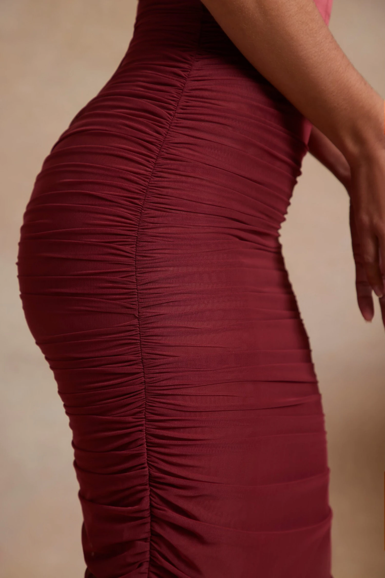 Off The Shoulder Ruched Corset Maxi Dress In Red 6 Off The Shoulder Ruched Corset Maxi Dress In Red - Image 4