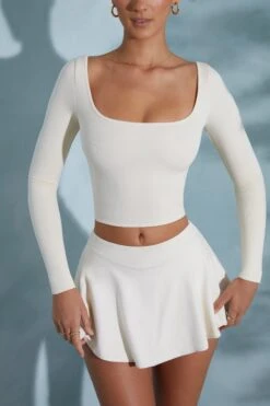 Rounded Square Neck Long Sleeve Top In Ivory -Glam Dress Store 6189 7317 11 Mia White Rounded Square Neck Long Sleeve Top Skort 97f0c800 8f5d 4ec3 90c8 01209632e313