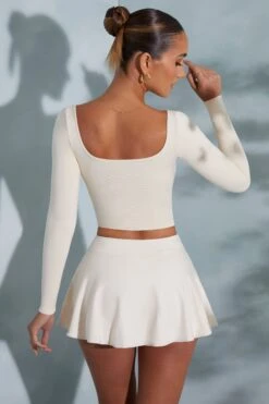 Rounded Square Neck Long Sleeve Top In Ivory -Glam Dress Store 6189 7317 7 Mia White Rounded Square Neck Long Sleeve Top Skort 73977437 a7db 4189 aa84 8c12e66cd91e