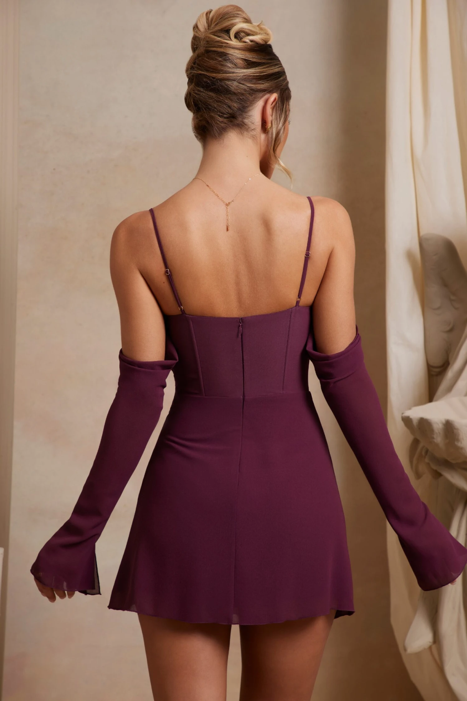 Off The Shoulder Corset Mini Dress In Plum 4 Off The Shoulder Corset Mini Dress In Plum - Image 2