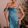 Off Shoulder Corset Mini Dress In Teal 2 Off Shoulder Corset Mini Dress In Teal -Glam Dress Store 6198 4 Lilou Teal Off Shoulder Corset Dress With Georgette Draped Details Mini Dress