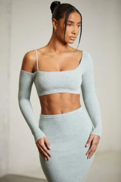 Asymmetric Long Sleeve Crop Top In Mint -Glam Dress Store 6312 6711 3 Green One Shoulder Crop Top Maxi Skirt