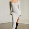 Long Sleeve Cut Out Maxi Dress In Grey 2 Long Sleeve Cut Out Maxi Dress In Grey -Glam Dress Store 6313 10 Alloy Cut Out Maxi Dress