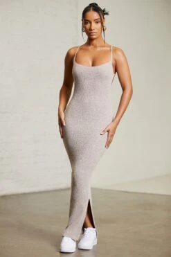 Low Back Maxi Dress In Mocha -Glam Dress Store 6314 5 Chocolate Square Neck Maxi Dress