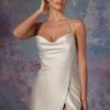 Cowl Front Wrap Over Mini Dress In Stone -Glam Dress Store 6324 2 Stone Cowl Front Wrap Over Micro Dress