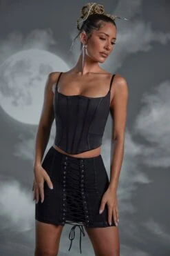 Lace Up Mini Skirt In Black -Glam Dress Store 6349 2 Black Lace Up Mini Skirt