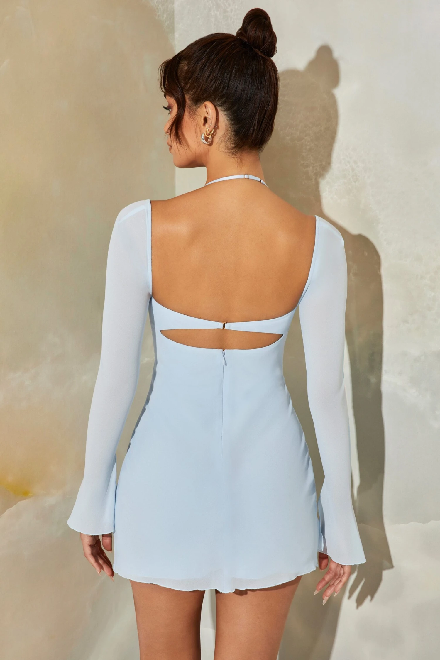 Long Sleeve Cut Out Mini Dress In Light Blue 4 Long Sleeve Cut Out Mini Dress In Light Blue - Image 2