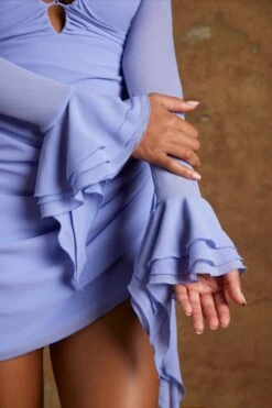 Lace Up Front Mini Dress In Periwinkle -Glam Dress Store 6372 5 Periwinkle Lace Up Front Mini Dress