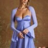 Long Flared Sleeve Shrug In Periwinkle -Glam Dress Store 6376 2 Esin Periwinkle Flared Sleeve Shrug
