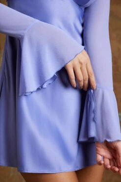 Long Flared Sleeve Shrug In Periwinkle -Glam Dress Store 6376 6 Esin Periwinkle Flared Sleeve Shrug