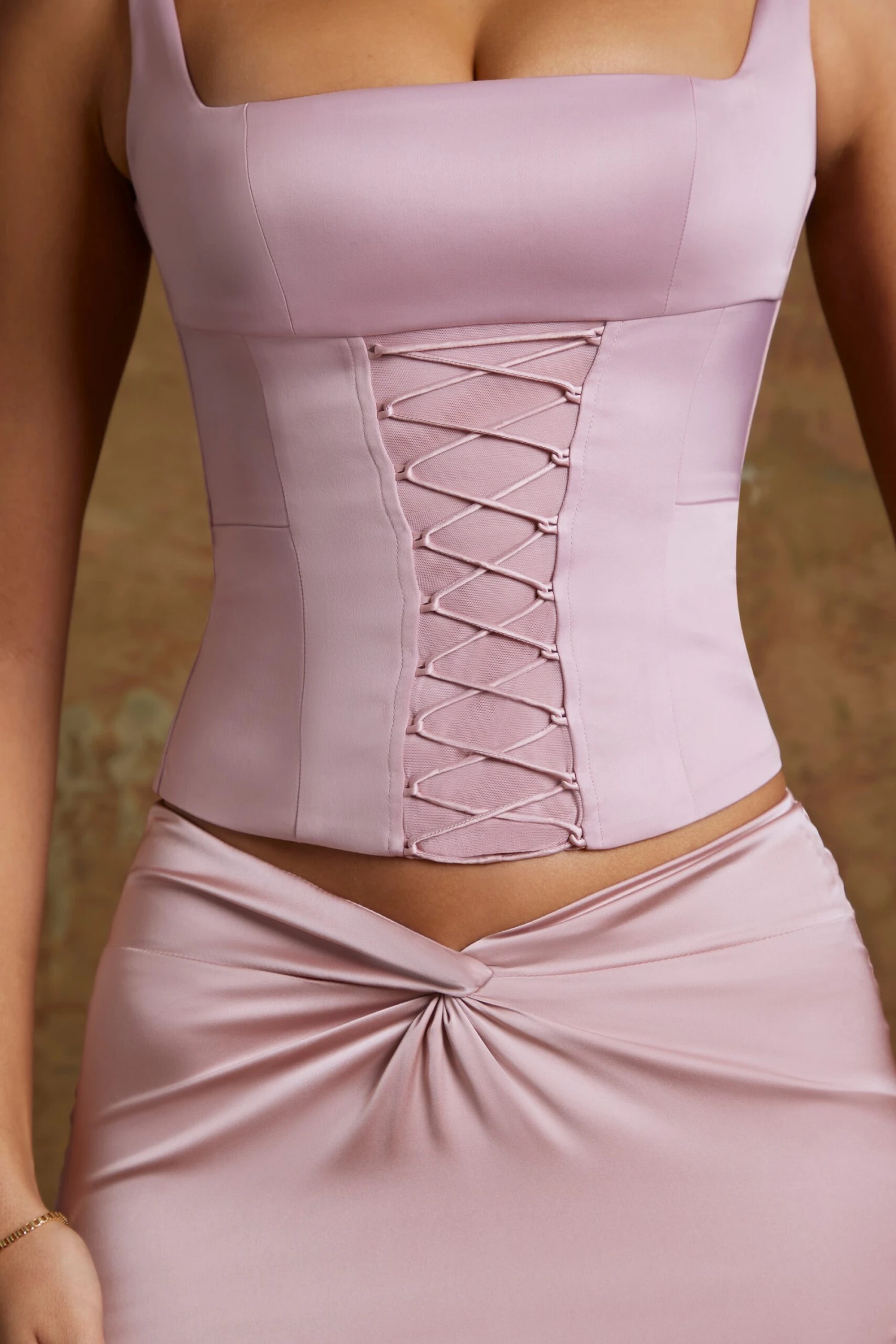 Longline Lace Up Corset Top In Mauve 6 Longline Lace Up Corset Top In Mauve - Image 4