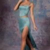 Side Split Satin Maxi Skirt In Light Teal -Glam Dress Store 6535 6722 4 Dawson Blue Maxi Skirt With Side Slit Zella Push Up Full Lenght Corset