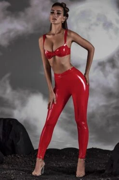 High Waist Vinyl Leggings In Red -Glam Dress Store 6536 1 Red vinyl leggings