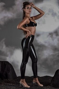 High Waist Vinyl Leggings In Black -Glam Dress Store 6536 9 Black Vynil Leggings