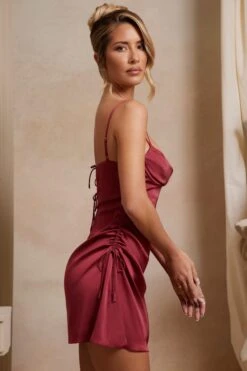 Cowl Neck A-Line Mini Dress In Red 11 Cowl Neck A-Line Mini Dress In Red -Glam Dress Store 6537 3 Alma Red Cowl Aline Mini Dress