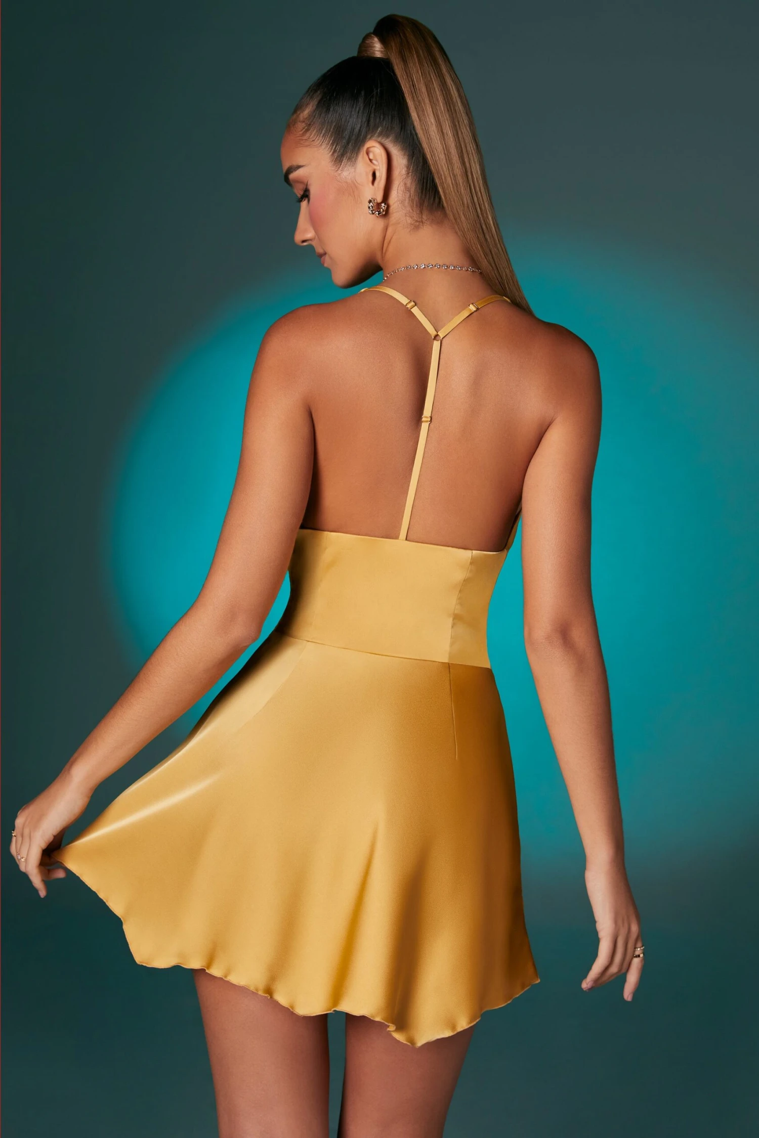 Halter Cowl Neck Mini Dress In Gold 4 Halter Cowl Neck Mini Dress In Gold - Image 2