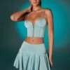 Bias Cut Low Rise Satin Mini Skirt In Steel Blue -Glam Dress Store 6556 6557 3 Steel Blue Satin Corset Top Bias Cut Low Rise Mini Skirt 2ec7834e 9917 4fd2 9cd7 e752d5917c76