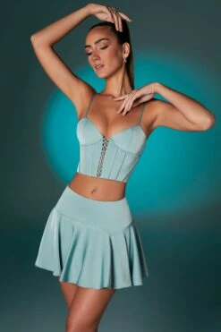 Bias Cut Low Rise Satin Mini Skirt In Steel Blue -Glam Dress Store 6556 6557 5 Steel Blue Satin Corset Top Bias Cut Low Rise Mini Skirt 17f28739 5936 474c a4f0 f2eb0c87c20a