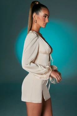 Balloon Sleeve Mini Dress In Ivory 13 Balloon Sleeve Mini Dress In Ivory -Glam Dress Store 6560 8 Ivory Balloon Sleeve Halter Neck Mini Dress