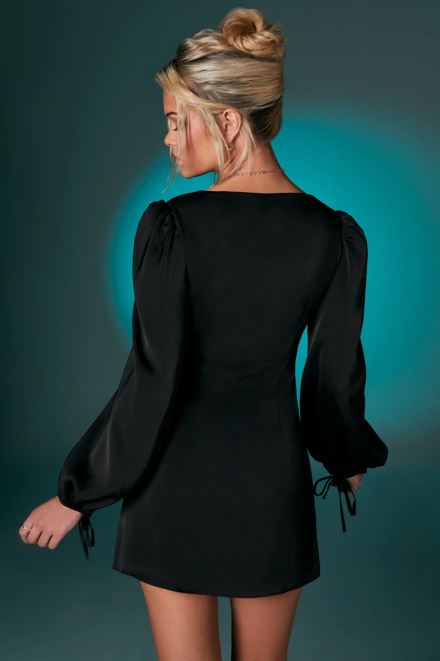 Balloon Sleeve Mini Dress In Black 4 Balloon Sleeve Mini Dress In Black - Image 2
